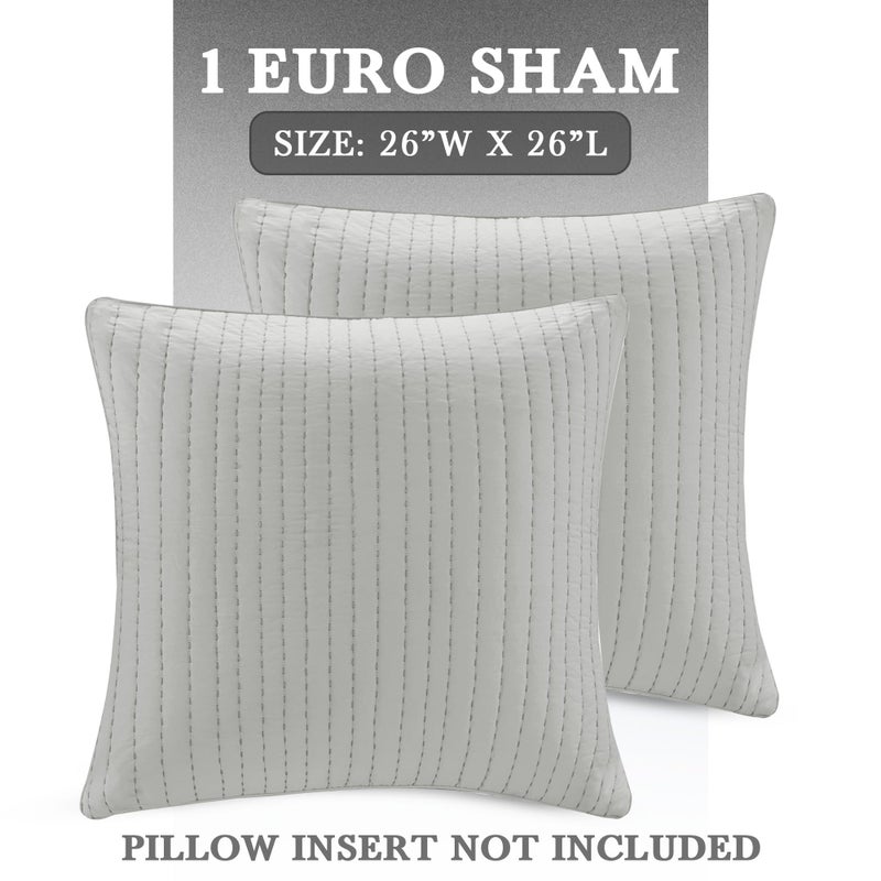 INK+IVY Pillow Euro Sham  26""x26""  Quilted Grey - Image 2